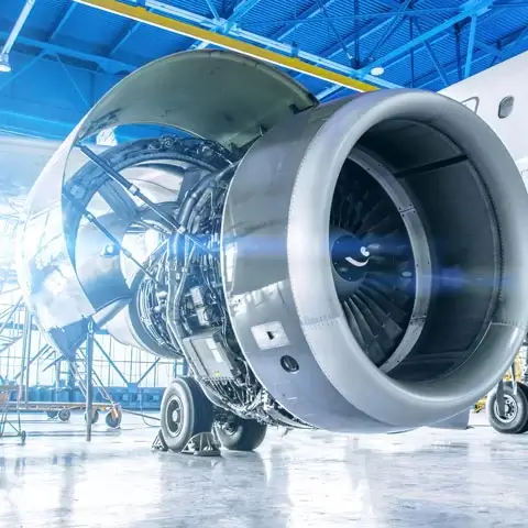 Aircraft turbine open for maintenance