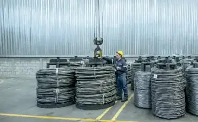 Warehouse with wire coils at Deacero Summit plant