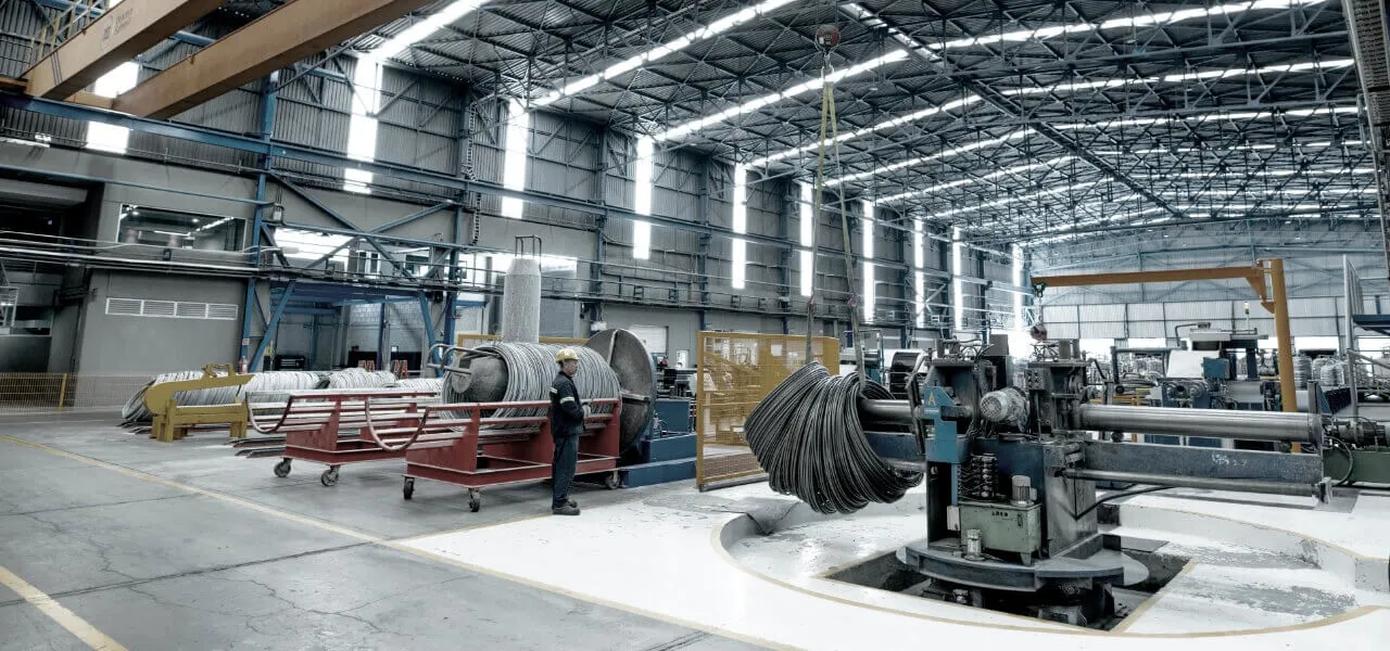 Warehouse with wire coils at Deacero Summit plant